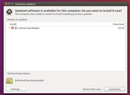 upgrade Liferea via Software Updater