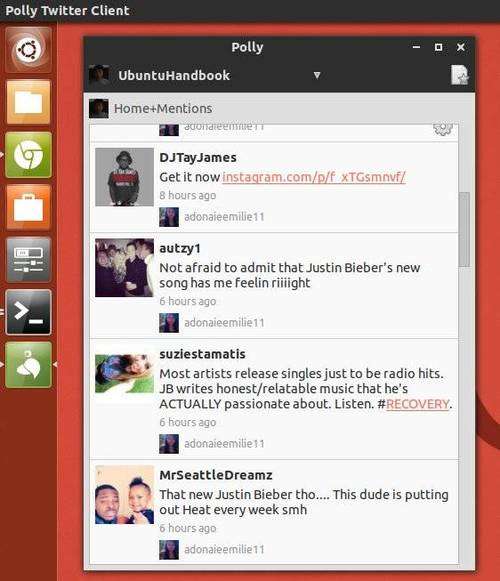 Polly Twitter Client in Ubuntu 13.10 with Numix theme