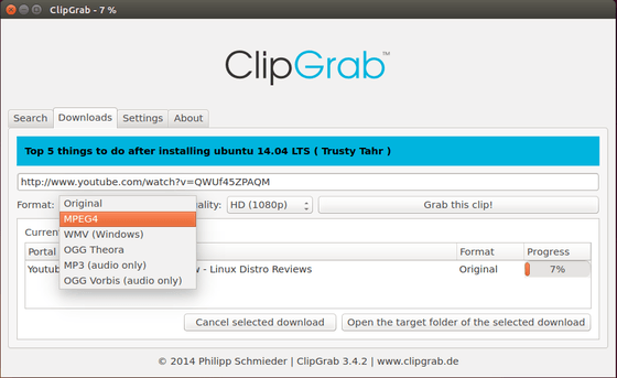 ClipGrab download video and convert format