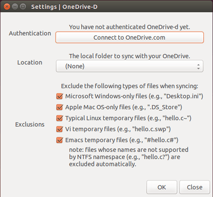 OneDrive in Ubuntu settings