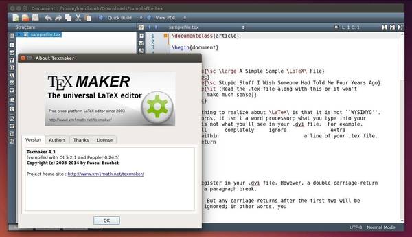 Texmaker LaTeX editor in Ubuntu