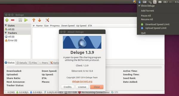 deluge bittorrent client has disappeared but is running