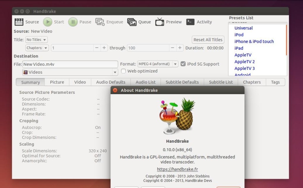 HandBrake 0.10 in Ubuntu 14.10