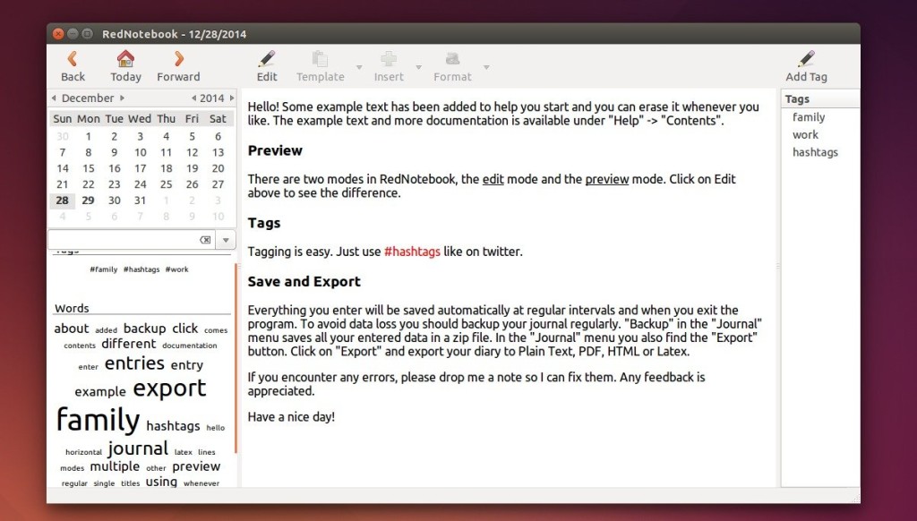 RedNotebook 1.9 in Ubuntu 14.04