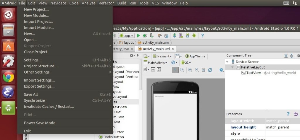 Android Studio With Global Menu