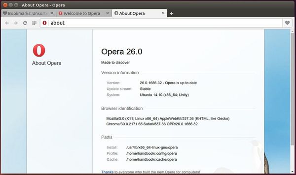 Opera For Linux About Page