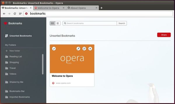 Opera For Linux BookMarks Page