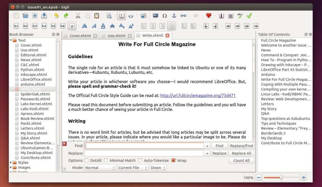 Sigil EPUB editor in Ubuntu 14.10