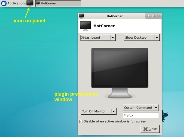 hotcorner plugin for xfce4 desktop