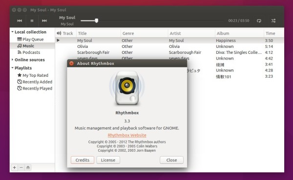 Rhythmbox 3.3 with alternative toolbar plugin