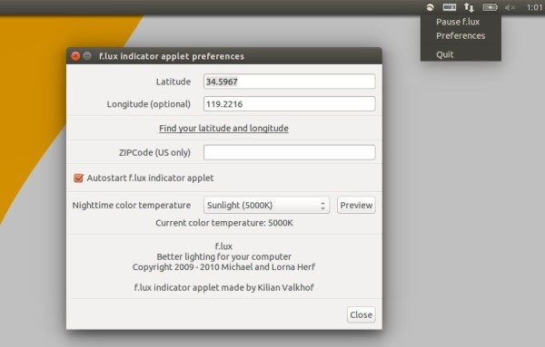 F.lux indicator in Ubuntu