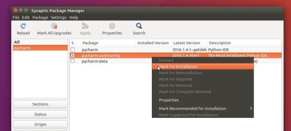Install PyCharm via Synaptic