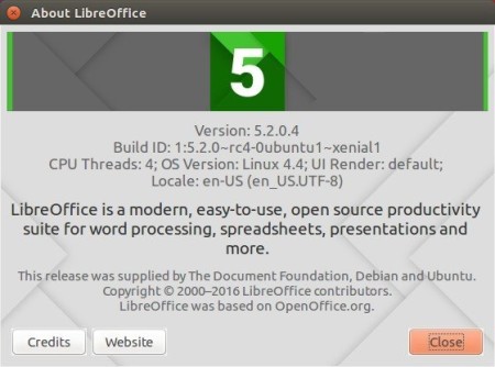 LibreOffice 5.2.0 About