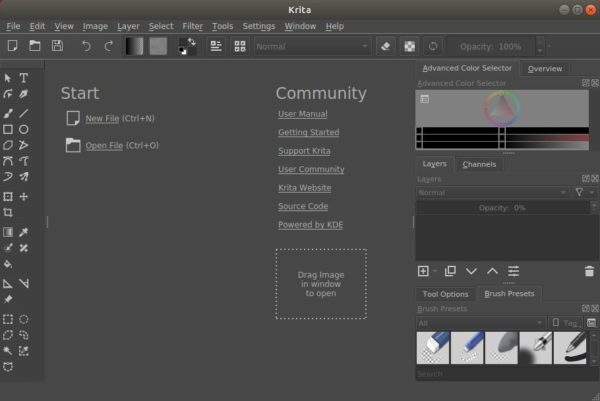 Krita new welcome screen