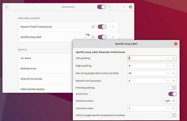 Show Spotify Playing Song on Top Bar in Ubuntu 20.04 via Extension